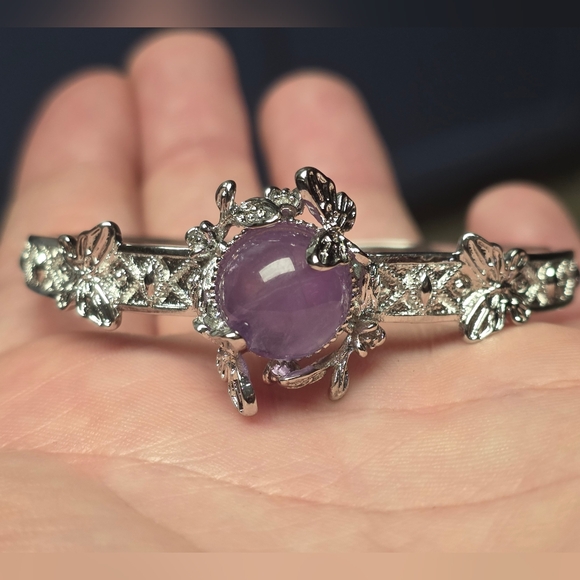 The Unbranded Brand Jewelry - Amethyst Dragonfly Fidget Bangle Bracelet – Adjustable Spinner Cuff